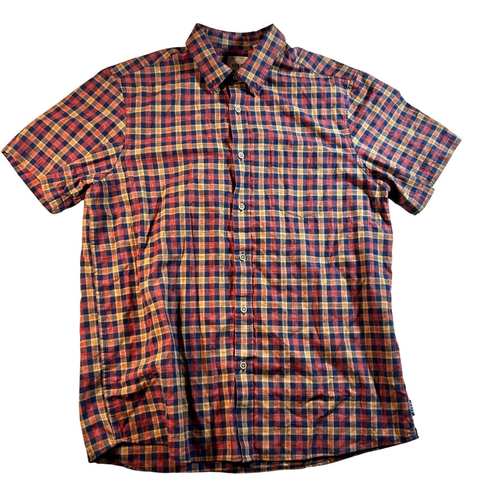 ROWM Mens Large Plaid Short Sleeve Button Up Casual Shirt
